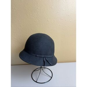 August Hat Company Women’s Wool Cloche Hat Gray Bell Style with Ribbon Trim